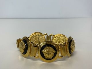 Rare Vtg Gianni Versace 90s Gold & Black Medusa Bracelet