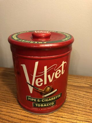 Vintage Velvet Pipe & Cigarette Tobacco 6” Tin W/ Lid Liggett & Myers Rare