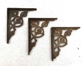 3 X Antique Kenrick Cast Iron Ornate Shelf Wall Brackets