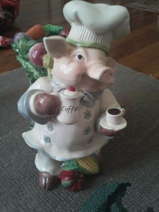 Vintage Kaldun & Bogle Chef Pig w/ Vegetables Urn Vase Utensil Spoon Holder Rare 2
