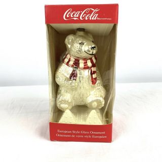 Rare Kurt Adler Coca - Cola 1999 Polar Bear Glass Christmas Holiday Ornament W Box
