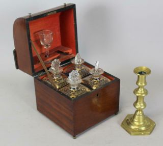 Rare 18th C Dome Top Traveling Liquor Chest With Its Gilded Bottles