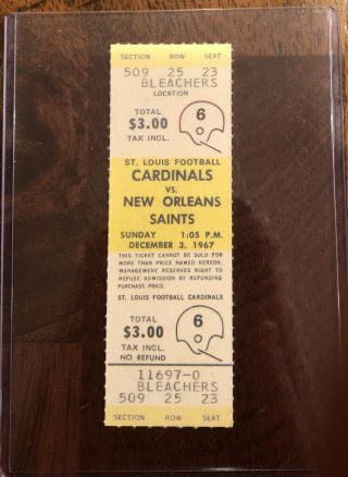 RARE - 1967 Orleans SAINTS FULL Ticket Stub 1st NFL SEASON Cardinals 2