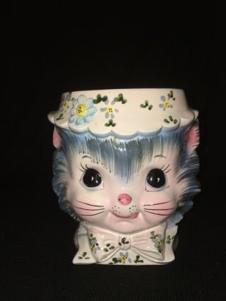 Rare Vintage Lefton Miss Priss Cat Kitten Head Vase Planter Kitchenware