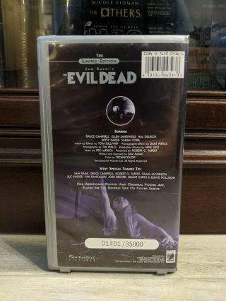 The Evil Dead VHS.  RARE.  Number 01401 (1998 Design),  Limited Collectors Edition. 2