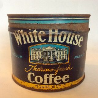 Vintage Rare White House Coffee Tin Steel Cut With Lid 1 - Lb.  Can