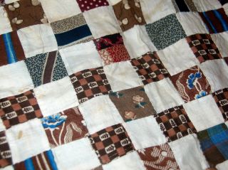 Antique Cotton Hand Stitched Feed Sack Quilt Top Piece.  Postage Stamp.  28 " X 32 "