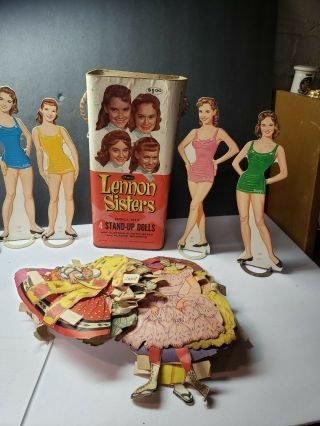 Vintage 1960 Whitman Lennon Sisters Paper Doll Set In Can With Stands Clothes