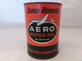 Vintage Rare Refined Aero Motor Oil 1 Quart All Metal Can - Can Still Full