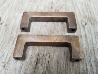 2 Solid Antique Brass Sm.  Strong File Cabinet Trunk Handles Pulls 2 - 3/4 