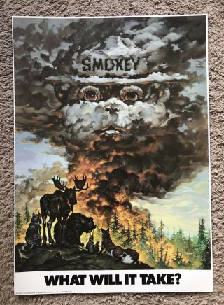 Rare Vintage 1986 Smokey Bear Poster Print Fire Prevention Usda
