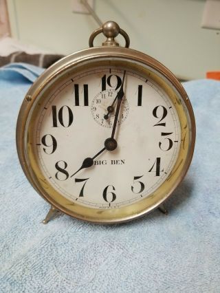 Antique Westclox Big Ben Peg Legs Alarm Clock Nickle Plated (store 1)