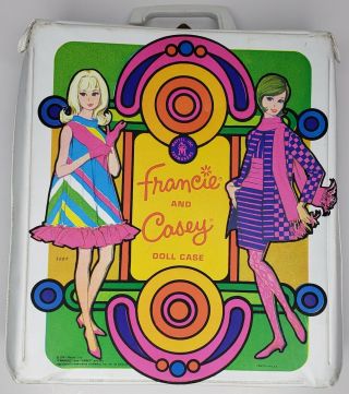 Vtg Barbie 1967 Francie Casey Vinyl Carrying Case Bright Graphics Broken Handle