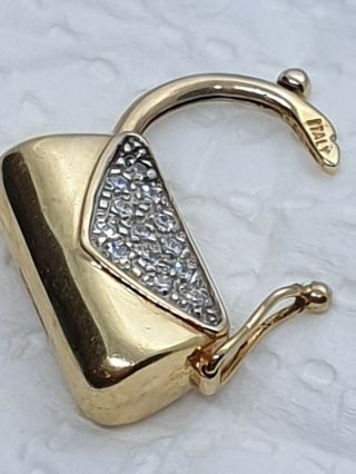 9ct Gold Diamond Large Handbag Clasp Lock For Charm Or Gate Bracelet Rare 9k