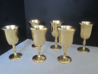 Vintage Set Of 6 Gold Plated Wine Goblets By International Silver