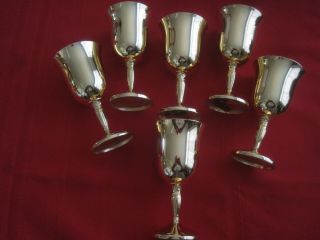 VINTAGE Set of 6 Gold Plated Wine Goblets by International Silver 2