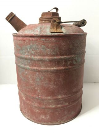 Vintage 2 Gallon Gas Fuel Oil Can Steel Antique Wood Handle Galvanized Metal