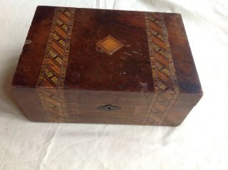 Victorian Walnut Workbox With Tunbridgeware Type Inlay For Minor Restoration