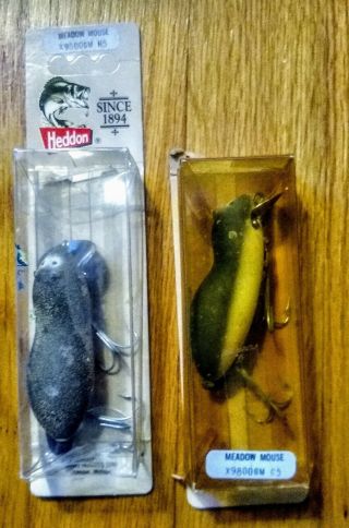 2 Vtg Nos Heddon Meadow Mouse Fishing Lures In