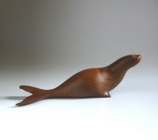 John Fox Rare Vintage Unique Carved Wood Seal Sculpture.  9 " Long.  1960 