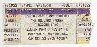 Rare The Rolling Stones 10/22/06 Austin Tx Zilker Park Concert Ticket Stub