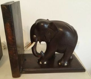 Antique Wooden Elephant Bookends - Ebonies - Handcrafted - Large & Heavy 2.  72kg 2
