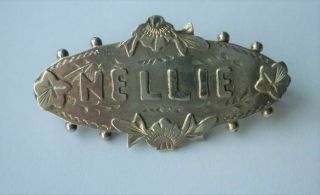 Antique 1906 Chester Hallmarked Sterling Silver Sweetheart Brooch Nellie