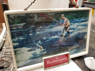 Rare Vintage Budweiser King Of Beers Trout Fisherman Light Up Sign
