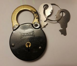 Vintage Old Antique Eagle Double Locking Padlock With 2 Keys