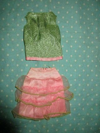 1968 Vintage Barbie Scene Stealers Top Skirt,  Mod Green Lame & Pink
