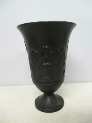 Rare Vintage Wedgwood Grecian Black Basalt Jasperware Footed Vase 65 7 1/4 "