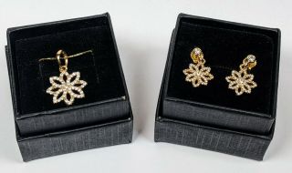 Retired Rare Pandora 14k Gold Lace Botanique Floral Pendant & Earrings,  Chain