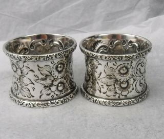 Antique Pair Napkin Rings Silver Plate Art Nouveau Napkin Rings Organic Design