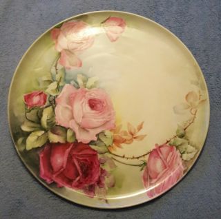 Antique P.  T.  Tirschenreuth Bavaria Germany Hand Painted 13.  5 " Floral Rose Plate