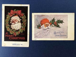 2 Santa Christmas Antique Postcards.  Publ: Ullman.  For Collectors W Value