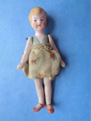 3 " Antique Miniature Bisque German Dollhouse Doll Jointed 1920s Flapper Girl