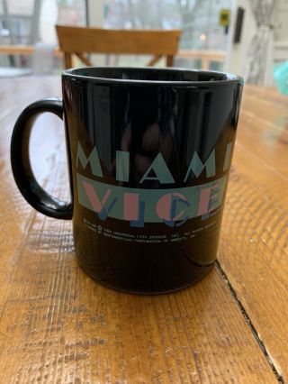 Vintage 1984 Miami Vice Classic Tv Show Cup Coffee Mug 80s Black Aqua Pink Rare