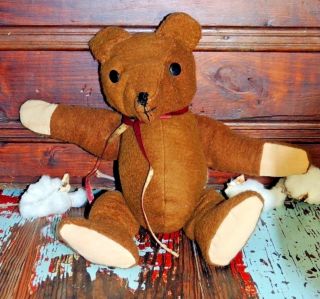 Rare Antique Vtg Teddy Bear Button Eyes Stuffed Animal Plush Jointed Handmade Tb