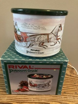 Vintage Currier And Ives Rival Potpourri Crock Electric Simmering Rare