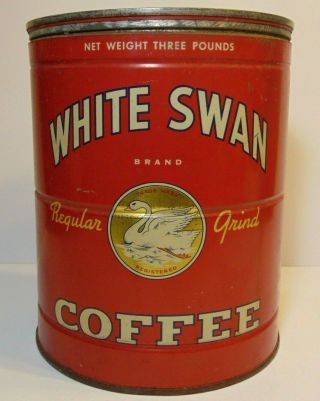 Rare Old Vintage 1930s White Swan Coffee Graphic Coffee Tin 3 Pound Dallas Texas