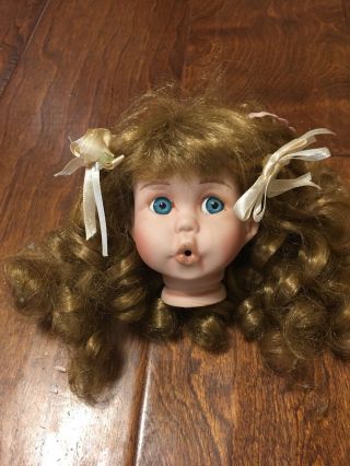 Vintage Bisque Porcelain Small Doll Head Girl Curly Brown Hair 3.  5 " X2.  5 "