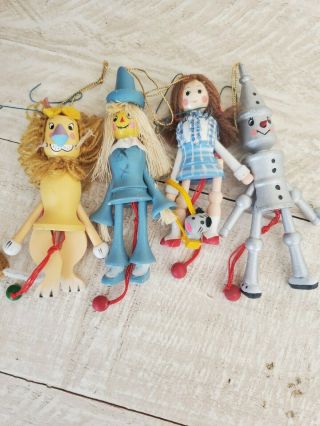 Rare 4 Vintage 1984 Kurt S Adler Xmas Ornaments Wizard Of Oz Wood Pull Puppets