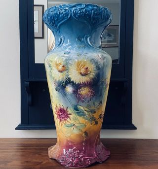 Franz Anton Mehlem Royal Bonn 1885 - 1920 Rare Floor Vase Umbrella Stand 21.  5”h
