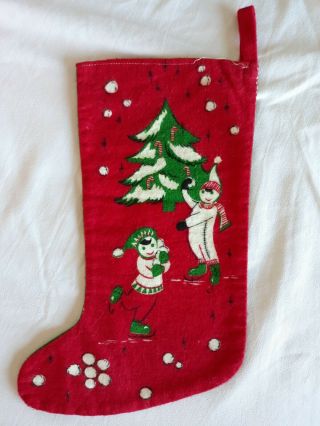 Vintage Flannel Snowman Children Snowballs Christmas 12.  5 " Stocking Rare 50 