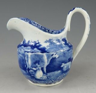 Antique Pottery Pearlware Blue Transfer Davenport Milkmaid Pattern Creamer 1825