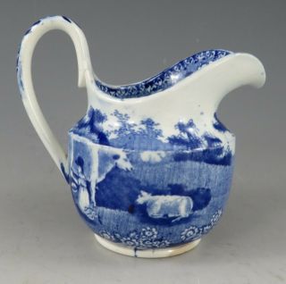 Antique Pottery Pearlware Blue Transfer Davenport Milkmaid Pattern Creamer 1825 2