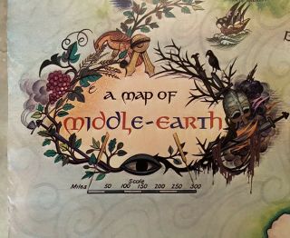 Rare Pauline Baynes map of middle earth 1970 poster 1st Trade Printing Allen/unw 3
