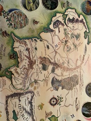 Rare Pauline Baynes map of middle earth 1970 poster 1st Trade Printing Allen/unw 6