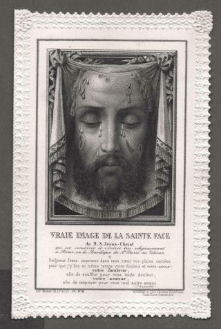 " True Image Of The Holy Face " Antique 1895 Embossed Edge Holy Card Booklet