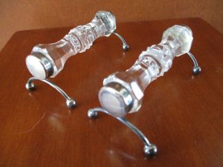 Antique Sterling Silver And Cut Glass Ornate Knife Rests